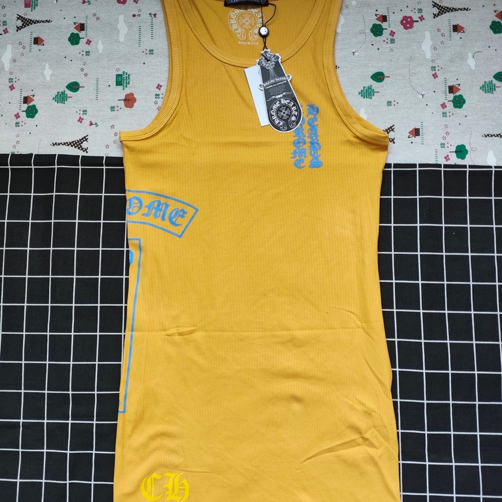 Chrome Hearts Yellow Tank Top with Blue Logos